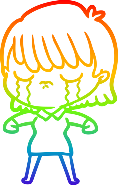 Gökkuşağı gradyan çizimi bir insan tarafından çizilmiş ağlayan bir çizgi kadın çizimi