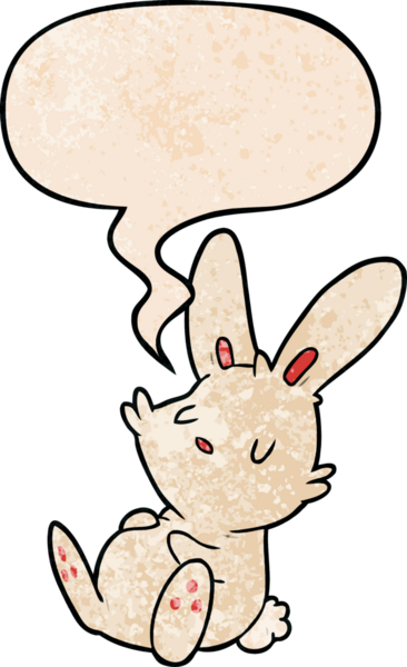 Tatlı çizgi film tavşanı konuşma baloncuğuyla uyuyan eski moda bir insan tarafından çizilmiş.