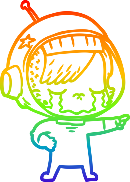 Gökkuşağı gradyan çizgi çizimi bir insan tarafından çizilmiş ağlayan astronot kız