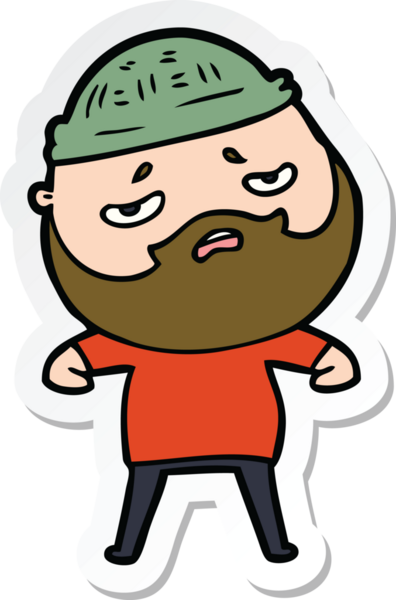 Bir insan tarafından çizilmiş sakallı endişeli bir karikatür çıkartması.