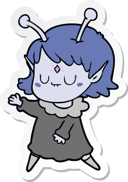 Bir insan tarafından çizilmiş uzaylı bir kızın çıkartması.