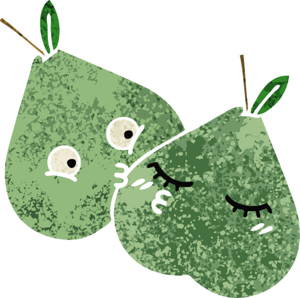 Bir insan tarafından çizilmiş yeşil bir armutun retro çizim tarzı karikatürü