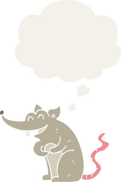 Düşünce baloncuğu olan bir insan tarafından çizilmiş çizgi film faresi.