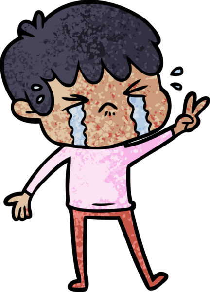 Bir insan tarafından çizilmiş ağlayan çizgi film çocuğu.