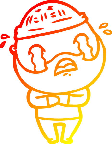 Bir insan tarafından çizilmiş ağlayan sakallı bir adamın sıcak çizgi çizimi.