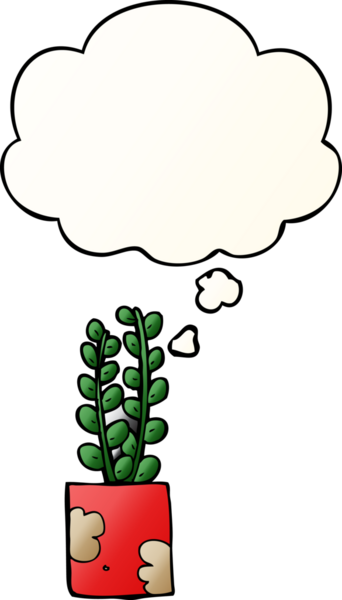 Bir insan tarafından çizilmiş yumuşak eğimli düşünce baloncuklu çizgi film bitkisi