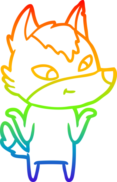 Gökkuşağı gradyan çizgisi. Bir insan tarafından çizilmiş dost bir kurt çizgi filmi.