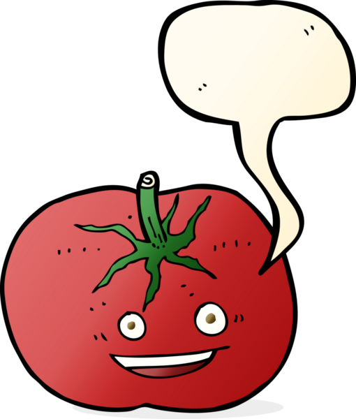 Bir insan tarafından çizilmiş konuşma baloncuklu domates.