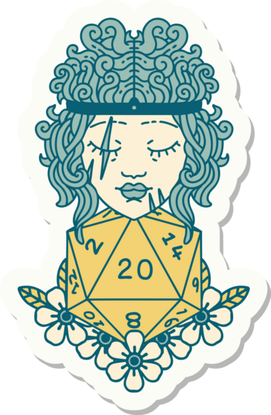 Bir insan tarafından çizilmiş 20 zarlı bir insan barbarının çıkartması.