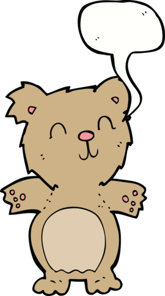 Bir insan tarafından çizilmiş konuşma baloncuklu şirin oyuncak ayı.