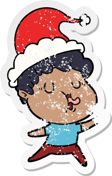 Bir insanın çizdiği Noel Baba şapkasıyla şarkı söyleyen bir adamın el yazısı.