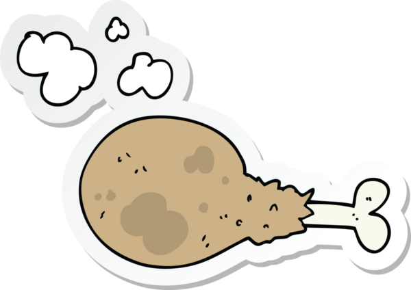 Bir insan tarafından çizilmiş tavuk budu çizgi filmi çıkartması.