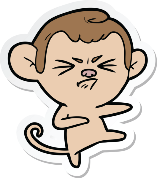 Bir insan tarafından çizilmiş kızgın bir maymunun çıkartması.