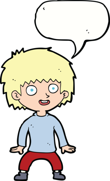 Bir insan tarafından çizilmiş konuşma balonu olan heyecanlı bir çocuk.