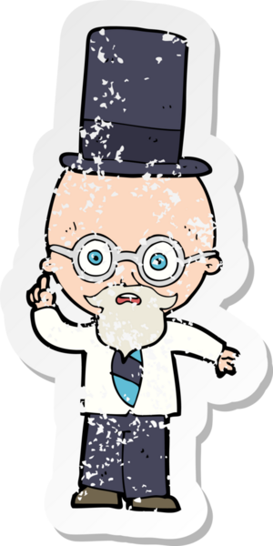 Bir insan tarafından çizilmiş silindir şapkalı bir çizgi film karakterinin gerilimli çıkartması.