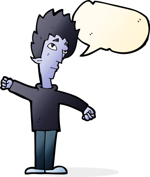 Bir insan tarafından çizilmiş konuşma balonu olan bir vampir adam.