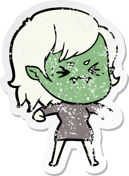 Bir insan tarafından çizilmiş rahatsız bir vampir kızın sıkıntılı çıkartması.