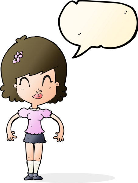 Bir insan tarafından çizilmiş konuşma balonu olan mutlu, güzel bir kadın.