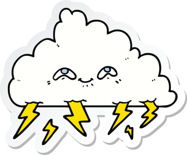 Bir insan tarafından çizilmiş bir karikatür gökgürültüsü bulutunun çıkartması