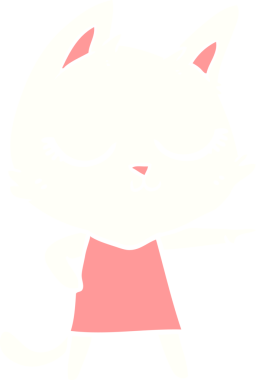 Sakin düz renkli çizgi film kedisi bir insan tarafından çizilmiş.