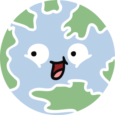 Bir insan tarafından çizilmiş düz renkli bir yeryüzü çizgi filmi.