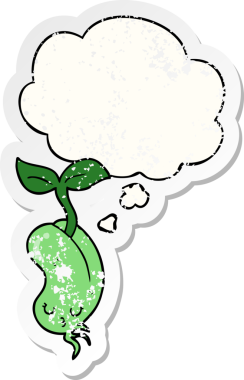 Düşünce baloncuklu karikatür filizlenen bir insan tarafından çizilmiş yıpranmış bir çıkartma.