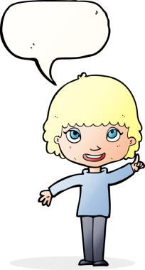 Bir insan tarafından çizilmiş konuşma baloncuğu fikri olan bir karikatür kadın.