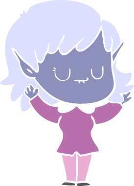 Bir insan tarafından çizilmiş mutlu düz renkli çizgi film elf kızı