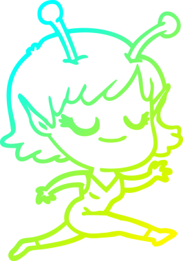 Bir insan tarafından çizilen gülümseyen uzaylı kız çizgi filminin soğuk gradyan çizimi