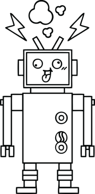 Bir insan tarafından çizilmiş çatlak bir robotun çizgi çizimi