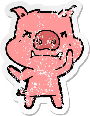 Bir insan tarafından çizilmiş kızgın çizgi film domuzunun sıkıntılı çıkartması.