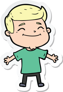 Bir insan tarafından çizilmiş kolları açık mutlu bir çizgi film karakterinin çıkartması.