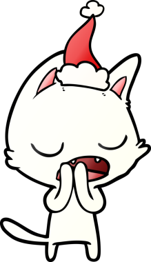 Konuşan kedi eli bir insan tarafından çizilmiş Noel Baba şapkasının gradyan çizimi.