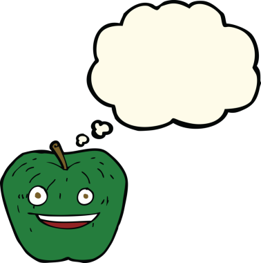 bir insan tarafından çizilmiş düşünce baloncuklu çizgi film elması