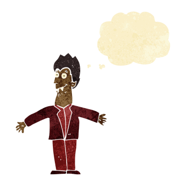 Bir insan tarafından çizilmiş düşünce balonlu vampir adam.