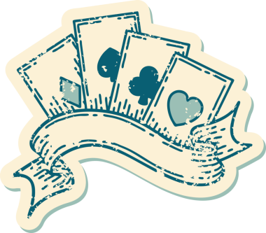 Bir insan tarafından çizilmiş kartların ve pankartın sembolik dövmeli resmi