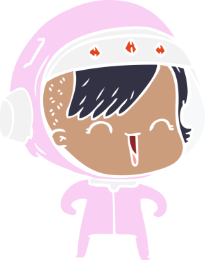 Bir insan tarafından çizilmiş mutlu düz renkli çizgi film kızı.