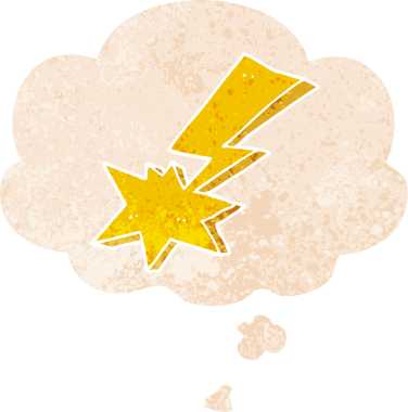 Düşünce baloncuğu ile çizgi film yıldırımı grunge sıkıntılı retro dokuma tarzı bir insan tarafından çizilmiş