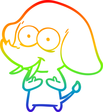 Gökkuşağı gradyanı çizimi bir insan tarafından çizilmiş mutlu bir filin çizimi