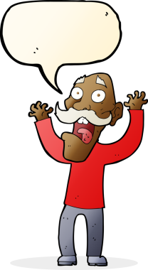 Karikatür ihtiyarı bir insan tarafından çizilen konuşma baloncuğundan korkar.