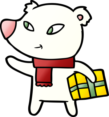 Kutup ayısı Noel hediyesi olarak bir insan tarafından çizilmiş karikatür.