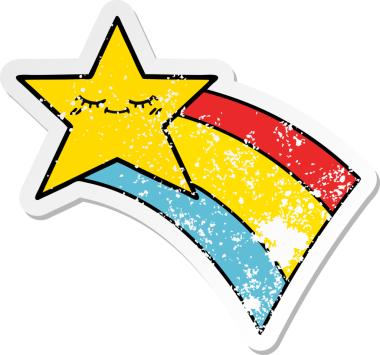 Bir insan tarafından çizilmiş gökkuşağı yıldızı gibi çizilmiş tatlı bir çizgi film çıkartması.