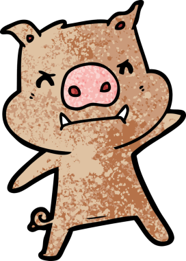 Bir insan tarafından çizilmiş kızgın çizgi film domuzu.