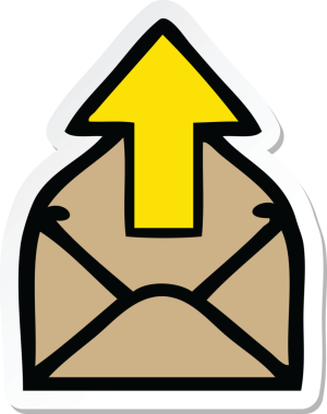 Bir insan tarafından çizilmiş oklu şirin bir karikatür zarfının etiketi.