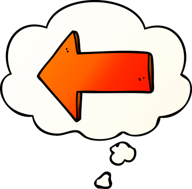 bir insan tarafından çizilmiş yumuşak eğimli düşünce baloncuklu çizgi film oku