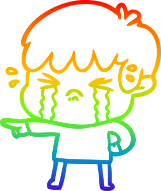 Gökkuşağı gradyan çizimi bir insan tarafından çizilmiş ağlayan bir çizgi çocuk çizimi