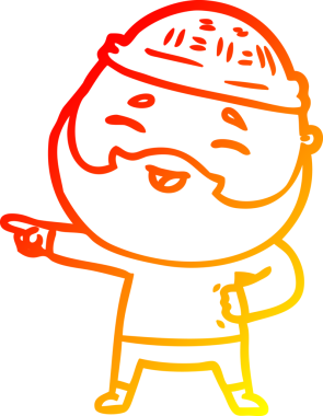 Bir insan tarafından çizilmiş mutlu sakallı bir adamın çizgi çizimi.