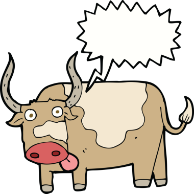 Bir insan tarafından çizilmiş konuşma balonlu çizgi film boğası.