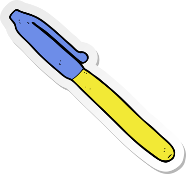 Bir insan tarafından çizilmiş bir karikatür kalemi etiketi.