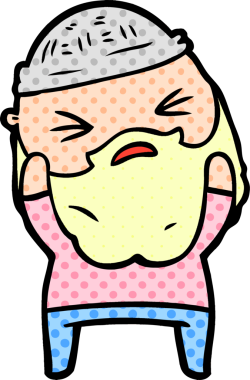 Bir insan tarafından çizilmiş sakallı bir çizgi film adamı.